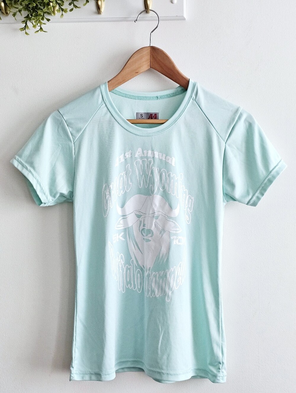 A4 Great Wyoming Buffalo Stampede 5K 10K Performance T-Shirt Mint Green Small